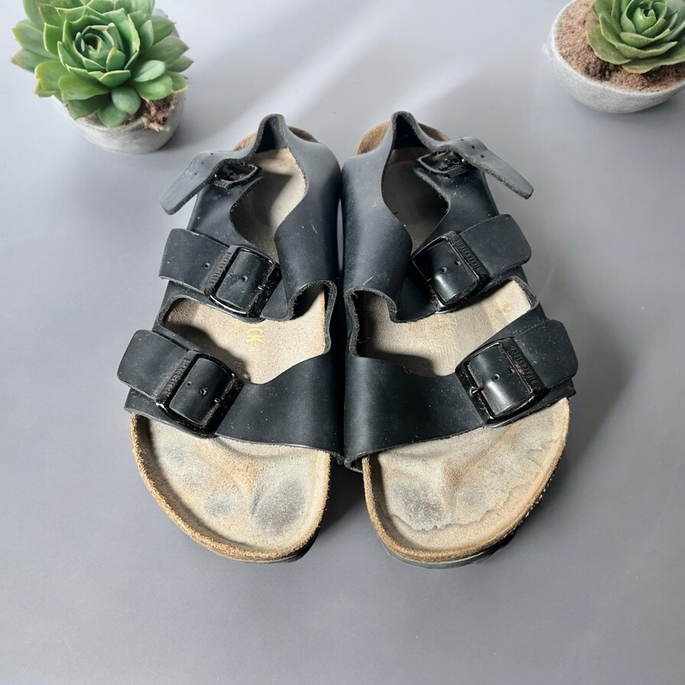Birkenstock Unisex Milano Black Leather Slingback Sandals